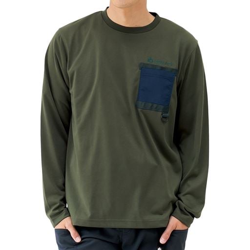＜セシール＞【メンズ】 胸ポケット付き長袖Tシャツ(ロゴスパーク)(吸汗・速乾機能付き) ■カラー：グリーン系 ■サイズ：M(88〜96)L(96〜104)画像