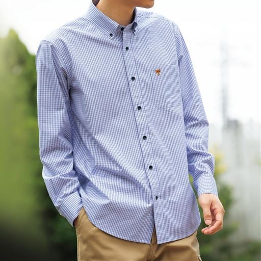 35%OFF【メンズ】 ジャストライトコットン高密度シャツ(長袖) ■カラー：ネイビー系 ■サイズ：M,L,LL,5L