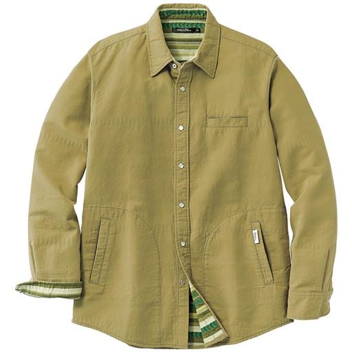 20%OFF【メンズ】 綿100%二重織り裏ボーダー柄シャツジャケット - セシール ■カラー：オリーブ系 ■サイズ：5L(116-124)