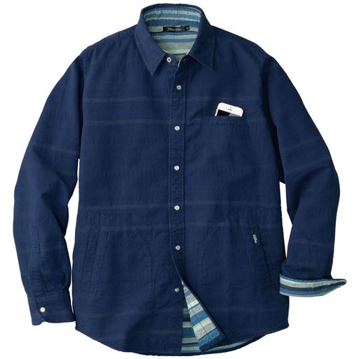 20%OFF【メンズ】 綿100%二重織り裏ボーダー柄シャツジャケット ■カラー：ネイビー系 ■サイズ：5L(116-124)