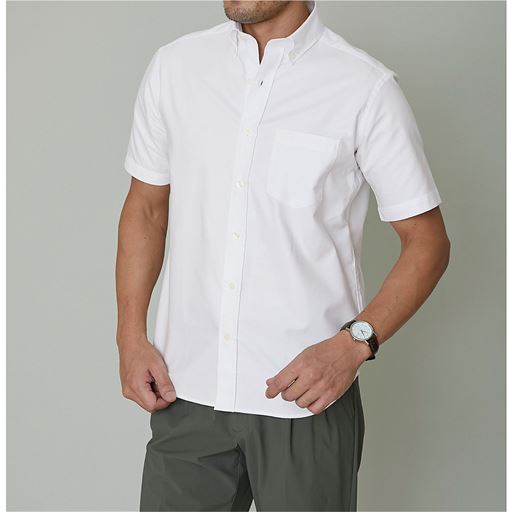 35%OFF【メンズ】 上質仕立てのオックスフォードシャツ(半袖)オーガニックコットンを100%使用 - セシール ■カラー：ホワイト ■サイズ：3L,5L,7L,S,M,L,LL