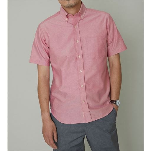 35%OFF【メンズ】 上質仕立てのオックスフォードシャツ(半袖)オーガニックコットンを100%使用 ■カラー：レッド ■サイズ：S,M,L,LL,3L,5L,7L