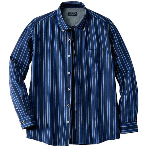【メンズ】 ストライプ柄フランネルシャツ ■カラー：ブルー系 ■サイズ：M(88-96),L(96-104),LL(104-112),3L(108-116),5L(116-124)