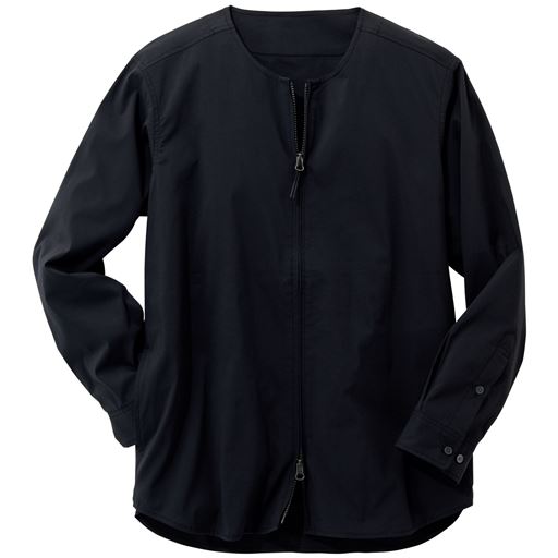 【メンズ】 ドライ・ストレッチ・ノーカラーシャツジャケット(吸汗・速乾機能付き) ■カラー：ダークネイビー ■サイズ：MLLL3L5L