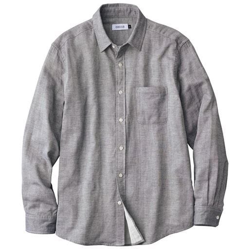 【メンズ】 綿100%ダブルガーゼシャツ(長袖) - セシール ■カラー：ネイビー ■サイズ：M,L,LL,3L,5L