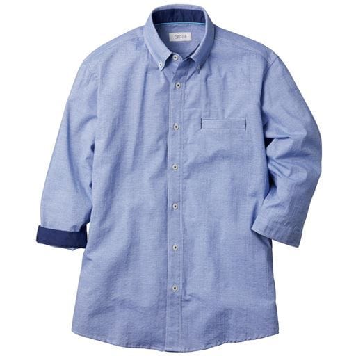 【メンズ】 胸ポケットすっきりボタンダウンシャツ(七分袖) - セシール ■カラー：ブルー ■サイズ：M,L,LL,3L,5L