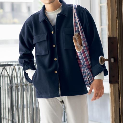 【メンズ】 ふんわりメルトンのCPOシャツジャケット - セシール ■カラー：ネイビー ■サイズ：M,L,LL,3L,5L,5L(116-124),3L(108-116),LL(104-112),L(96-104),M(88-96)