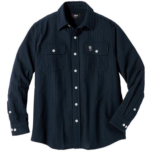 ＜セシール＞【メンズ】 綿100%サッカーシャツジャケット(MR. VAN) - セシール ■カラー：ネイビー ■サイズ：L(96〜104)LL(104〜112)5L(116〜124)