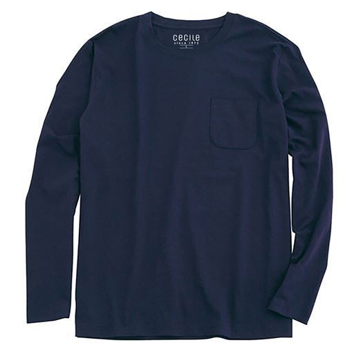 【男女兼用】綿100%クルーネックTシャツ(長袖) | ダークネイビー