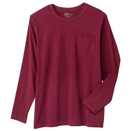 綿100%クルーネックTシャツ(長袖) | バーガンディワイン