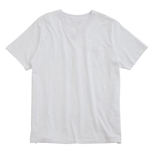 【レディース】 【男女兼用】綿100%VネックTシャツ(半袖) - セシール ■カラー：ホワイト ■サイズ：S(80～88),M(88～96),L(96～104),LL(104～112),3L(108～116)
