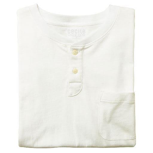 【男女兼用】綿100%ヘンリーネックTシャツ(長袖) | ホワイト