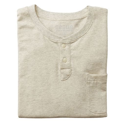 【男女兼用】綿100%ヘンリーネックTシャツ(長袖) | オートミール