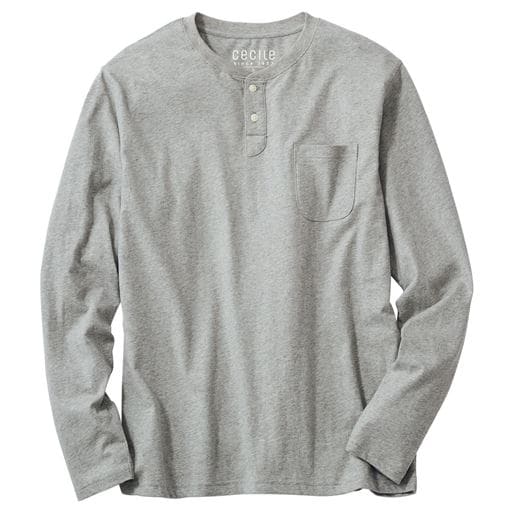 【男女兼用】綿100%ヘンリーネックTシャツ(長袖) | ミディアムグレー