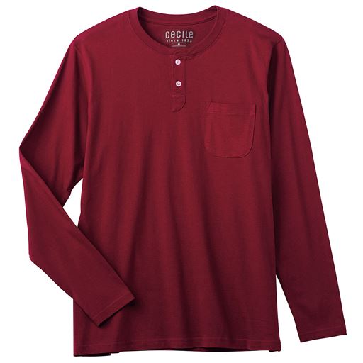 【男女兼用】綿100%ヘンリーネックTシャツ(長袖) | バーガンディワイン