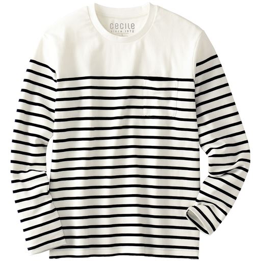 【メンズ】 やわらかオーガニックコットンTシャツ(長袖) - セシール ■カラー：ホワイト系 ■サイズ：S(80-88),M(88-96),L(96-104),LL(104-112),3L(108-116),5L(116-124)