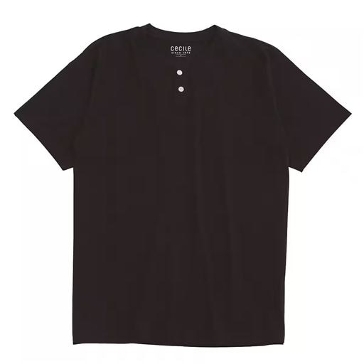 【メンズ】 綿100%ヘンリーネックTシャツ(半袖) ■カラー：ブラック ■サイズ：S(80-88),M(88-96),L(96-104),LL(104-112),3L(108-116),5L(116-124),7L(124-132)