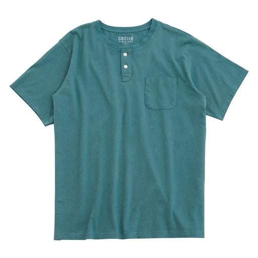 【メンズ】 【男女兼用】綿100%ヘンリーネックTシャツ(半袖) - セシール ■カラー：ターコイズブルー ■サイズ：S,M,L,LL,3L,5L,7L