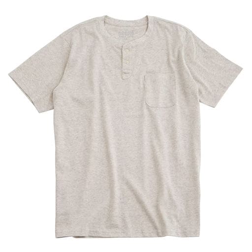 【メンズ】 綿100%ヘンリーネックTシャツ(半袖) ■カラー：オートミール ■サイズ：S(80-88),M(88-96),L(96-104),LL(104-112),3L(108-116),5L(116-124),7L(124-132)