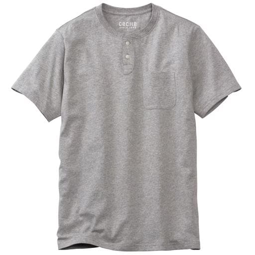 ＜セシール＞【メンズ】 【男女兼用】綿100%ヘンリーネックTシャツ(半袖) ■カラー：ミディアムグレー ■サイズ：SMLLL3L5L7L画像