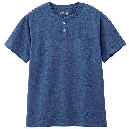 ＜セシール＞【メンズ】 【男女兼用】綿100%ヘンリーネックTシャツ(半袖) ■カラー：アッシュブルー ■サイズ：SMLLL3L5L7L画像