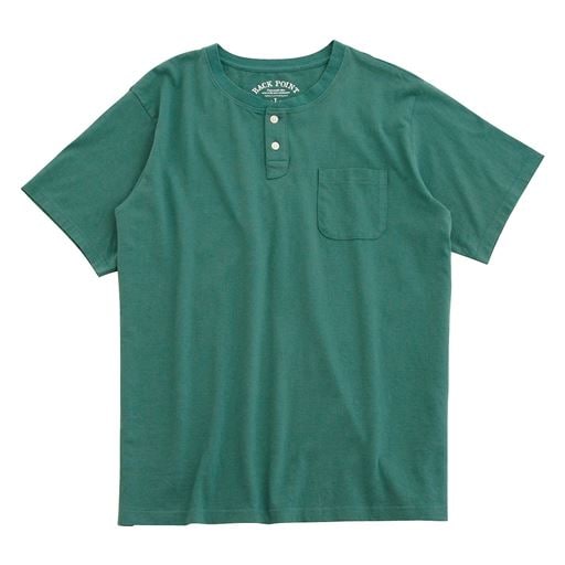 【メンズ】 綿100%ヘンリーネックTシャツ(半袖)/オーガニックコットン使用素材 ■カラー：スモークグリーン ■サイズ：S,L,7L