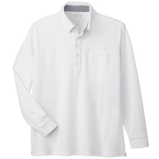 ドライ・ボタンダウンポロシャツ(長袖)/吸汗・速乾・抗菌防臭・UVカット機能付き | ホワイト