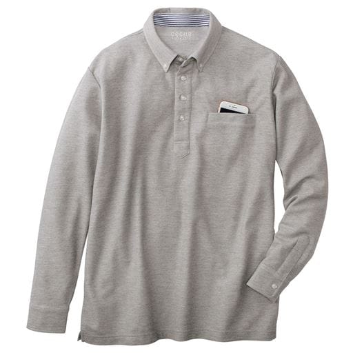 ドライ・ボタンダウンポロシャツ(長袖)/吸汗・速乾・抗菌防臭・UVカット機能付き | ミディアムグレー