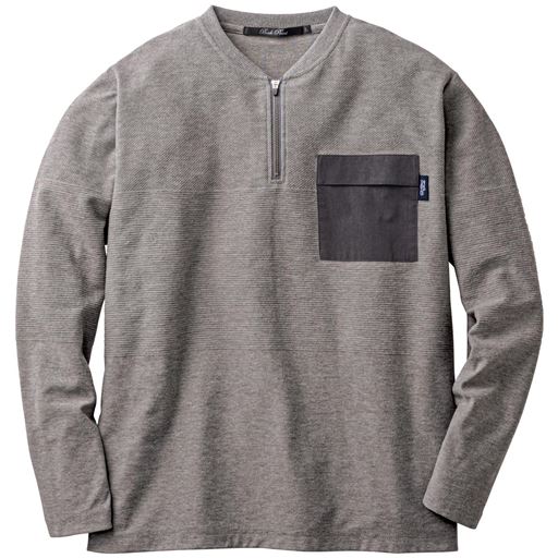 【メンズ】 DRY編地切替ハーフジッププルオーバー ■カラー：グレー ■サイズ：M,L,LL,3L,5L