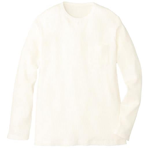 【メンズ】 綿100%ワッフルカットソーTシャツ(長袖) ■カラー：ホワイト ■サイズ：L(96-104),LL(104-112),3L(108-116),5L(116-124)
