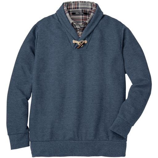 【メンズ】 フェイクレイヤードデザイントレーナー(吸汗・速乾仕上げ) ■カラー：アッシュブルー ■サイズ：M(88-96),L(96-104),LL(104-112),3L(108-116),5L(116-124)