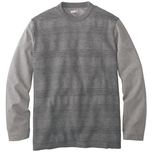 【メンズ】 日本製・ニット切替クルーネック - セシール ■カラー：グレー ■サイズ：M(88-96),L(96-104),LL(104-112),3L(108-116),5L(116-124)
