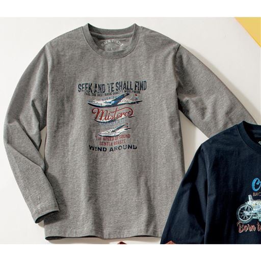 【メンズ】 綿100%プリントTシャツ(長袖) ■カラー：ミディアムグレー ■サイズ：M,L,LL,3L,5L,M(88-96),5L(116-124),3L(108-116),LL(104-112),L(96-104)