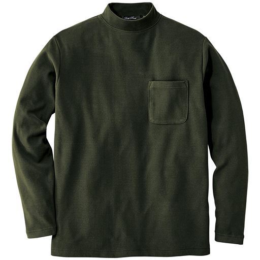 【メンズ】 ストレッチ・起毛素材モックネックカットソー ■カラー：オリーブ ■サイズ：LL(104-112),5L(116-124)