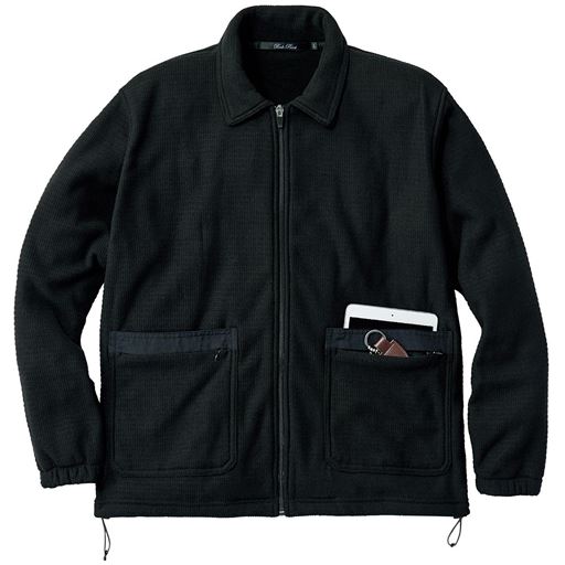 【メンズ】 軽量・速乾・ワッフルフリースジャケット ■カラー：ブラック ■サイズ：M(88-96),L(96-104),LL(104-112),3L(108-116),5L(116-124)