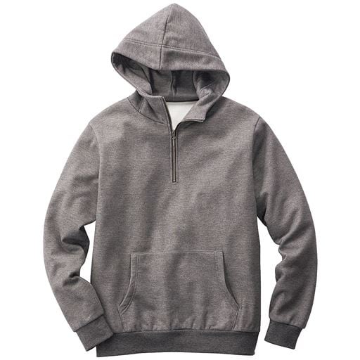 【メンズ】 裏起毛カットソー素材ハーフジップパーカ ■カラー：グレー ■サイズ：M(88-96),L(96-104),LL(104-112),3L(108-116),5L(116-124)