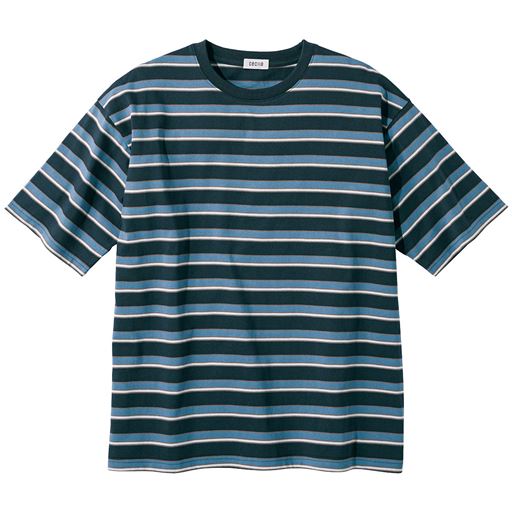 50%OFF【メンズ】 ドライ・ボーダー柄ゆったりシルエットTシャツ - セシール ■カラー：ネイビー系 ■サイズ：M(88～96),L(96～104)