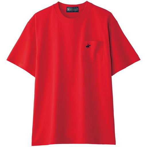 ＜セシール＞【メンズ】 胸ポケット付き刺繍クルーネックTシャツ(ビバリーヒルズポロクラブ) - セシール ■カラー：レッド ■サイズ：M(88〜96)画像