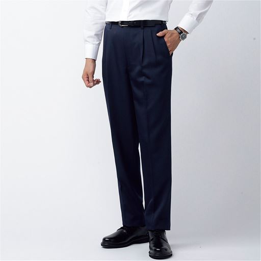 35%OFF【メンズ】 ウエスト調整仕様の吸汗速乾・ウォッシャブルスラックス(ツータック)/パンツリサーチ該当商品 ■カラー：ネイビー ■サイズ：76(股下67),76(股下70),79(股下67),79(股下70),79(股下73),82(股下70),88(股下67),88(股下76),91(股下67),91(股下73),91(股下88),94(股下70),94(股下73),94(股下88),97(股下67),97(股下88),100(股下88)
