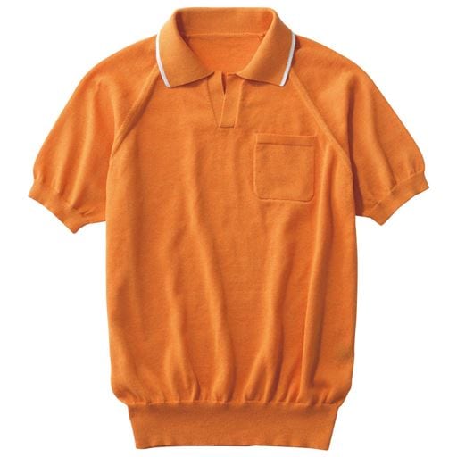 40%OFF【メンズ】 ニット素材スキッパーポロシャツ。家で洗える!しかも、乾きも早い! ■カラー：オレンジ ■サイズ：M,L,LL,3L,5L