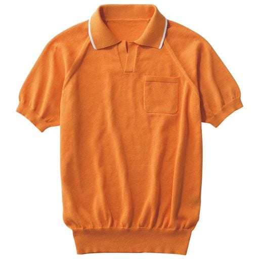 40%OFF【メンズ】 ニット素材スキッパーポロシャツ。家で洗える!しかも、乾きも早い! - セシール ■カラー：オレンジ ■サイズ：L,LL,3L