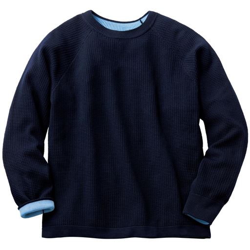 【メンズ】 洗える・ウール混ワッフル編みニットセーター ■カラー：ネイビー ■サイズ：L(96-104),LL(104-112),3L(108-116),5L(116-124),M(88-96)