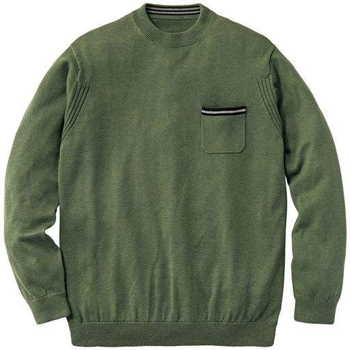 【メンズ】 洗える・ウール混ニットモックネックセーター ■カラー：グレイッシュオリーブ ■サイズ：M(88-96),L(96-104)