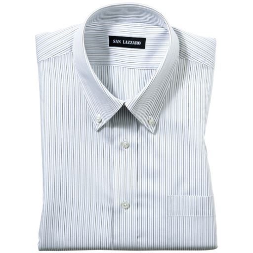 形態安定Yシャツ(半袖)/出張・洗い替え対策 | ストライプB(ボタンダウン衿)