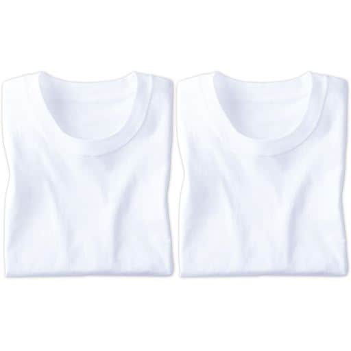 【メンズ】 2枚組 綿100%クルーネックTシャツ/肌触りさらり(半袖) ■カラー：ホワイト ■サイズ：5L,S,M,L,LL,3L