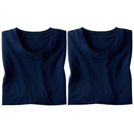 【メンズ】 2枚組 綿100%クルーネックTシャツ/肌触りさらり(半袖) ■カラー：ネイビーブルー ■サイズ：5L,S,M,L,LL,3L