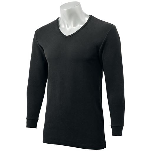 ＜セシール＞ 50%OFF【メンズ】スマートヒート厚暖9分袖Vネック(ぬく綿) - セシール ■カラー：ブラック ■サイズ：M