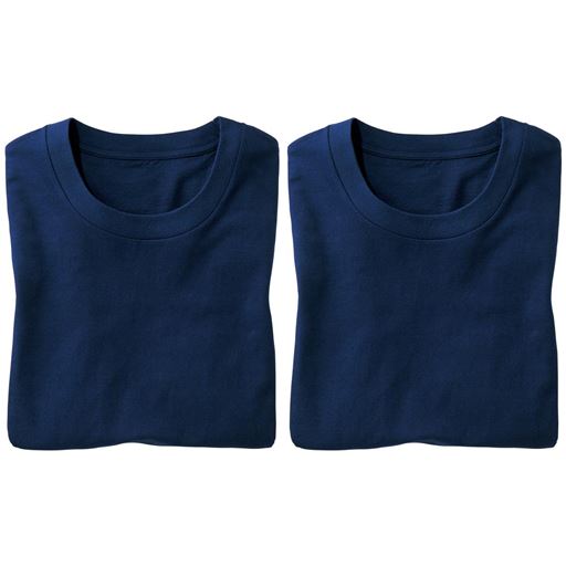 【レディース】 【男女兼用】同色2枚組 綿100%クルーネックTシャツ(半袖) - セシール ■カラー：ネイビーブルー ■サイズ：M,L,LL,3L,5L