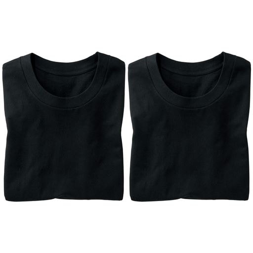 【レディース】 【男女兼用】同色2枚組 綿100%クルーネックTシャツ(半袖) - セシール ■カラー：ブラック ■サイズ：5L,S,M,L,LL,3L