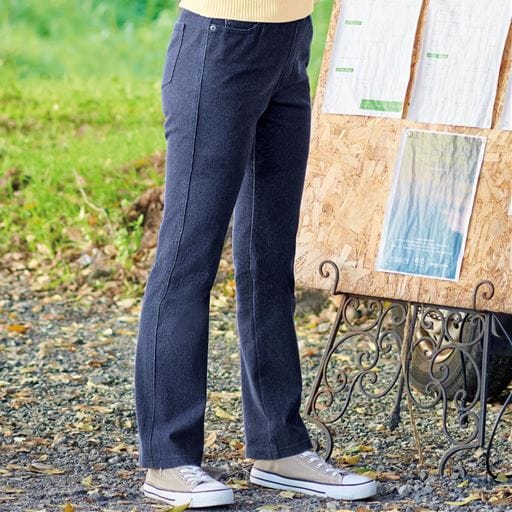 【レディース】 ニットデニムストレートパンツ(スマートニットジーンズ)(全方向ストレッチ・やわらか・選べる4レングス・洗濯機OK・1年中はける) ■カラー：ネイ